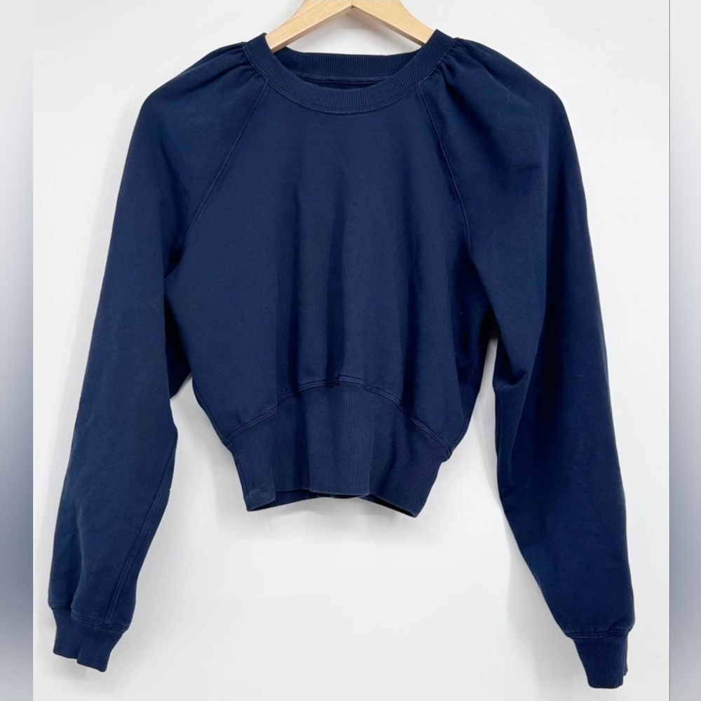 Lululemon Women's LA Relaxed Crop Puff Long Sleeve Navy Top Size 4